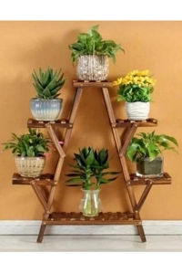 Ahşap Ceviz Renkli Çiçeklik Havluluk Raf Saksılık